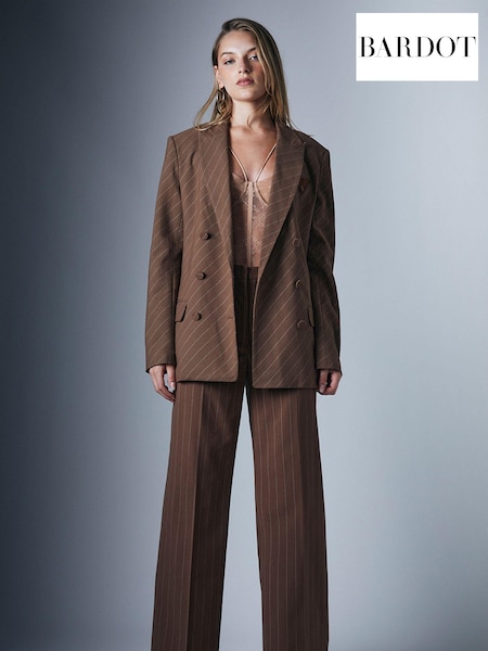 Bardot Brown Boxy Fit Pin Stripe Classic Blazer (D25184) | €36