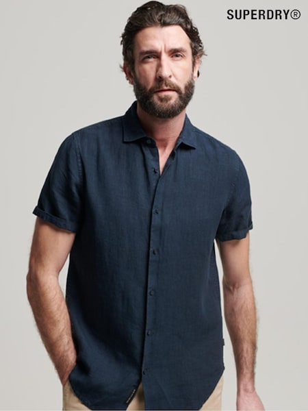Superdry Mid Blue Studios Casual 100% Linen Short Sleeve Shirt (D25525) | €84