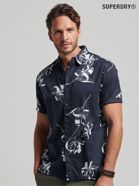 bleumarin Mono hibiscus - Cămașă cu imprimeu hawaiian Superdry Mânecă scurtă (D25644) | 210 LEI