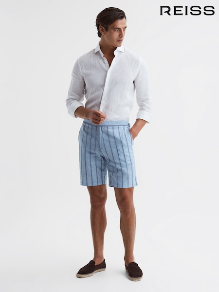 Reiss Soft Blue Amalfi Cotton-Linen Striped Shorts (D25767) | PKR 45,890