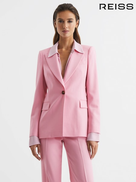Reiss Pink Blair Single Breasted Wool Blend Blazer (D25833) | €389