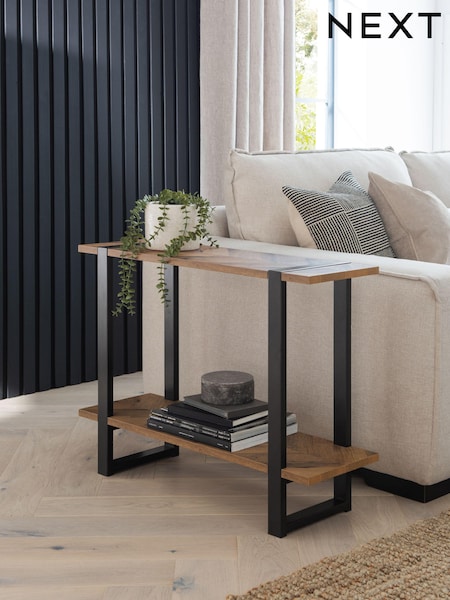 Dark Bronx Chevron Oak Effect Side Table (D25923) | €155