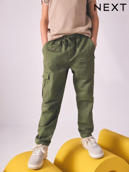 Khaki Green 100% Cotton Cargo Trousers (3-16yrs) (D26011) | AED19 - AED24