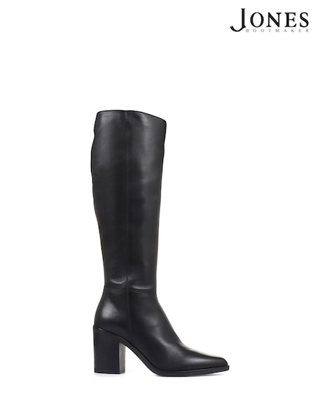 שחור - Jones Bootmaker Cagliari Wide Calf Fit Knee High Black Boots (D26055) | ‏956‏₪