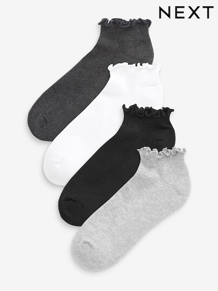 Monochrome Frill Top Cushion Sole Trainer Socks 4 Pack (D26159) | €14.50