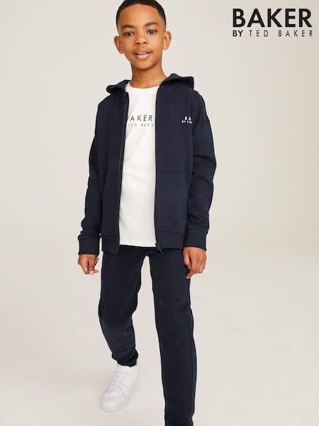 כחול כהה - Baker By Ted Baker Zip Through 100% Cotton Hoodie And Jogger Set (D26325) | ‏216‏₪ - ‏251‏ ₪