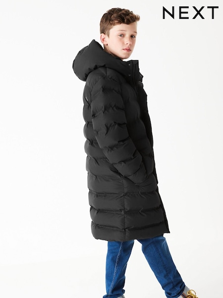 Black Fleece Lined Longline Puffer Coat (3-17yrs) (D26710) | €36 - €49