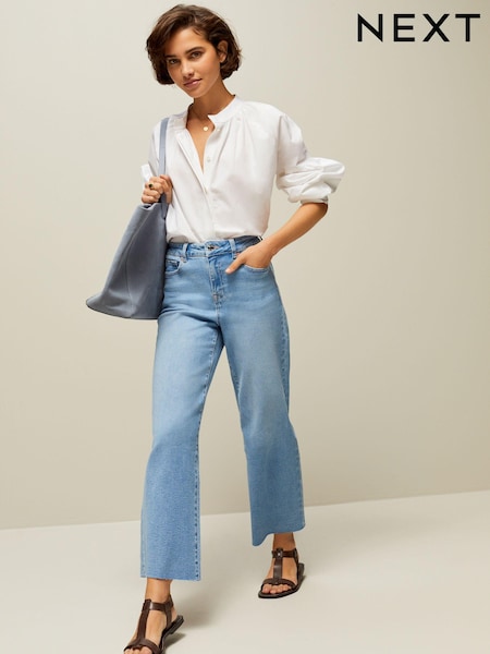 Mid Blue Denim Cropped Wide Leg Jeans (D26760) | €14