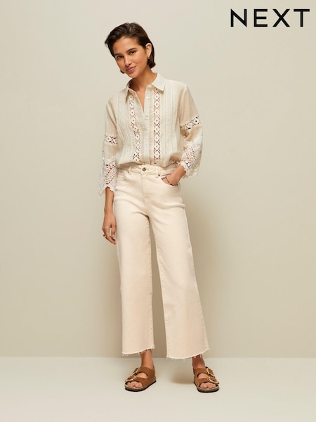 Персиково-розовый - Cropped Wide Leg Jeans (D26762) | €16