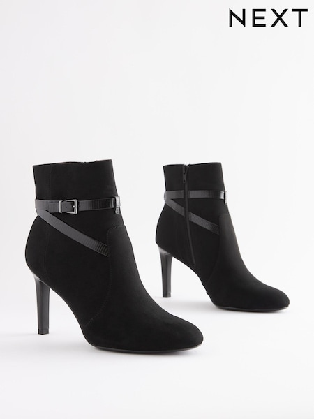 Black Forever Comfort® Buckle Detail Heeled Ankle Boots (D26823) | € 26