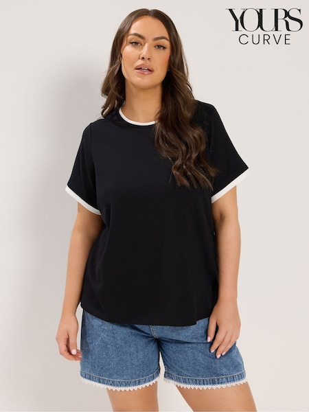 Black - Yours Curve Premium Interlock Ringer T-shirt