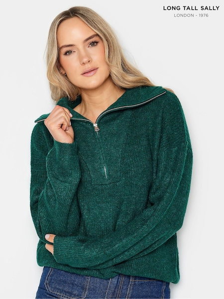 Long Tall Sally Green Zip Funnel Neck Jumper (D26872) | $103