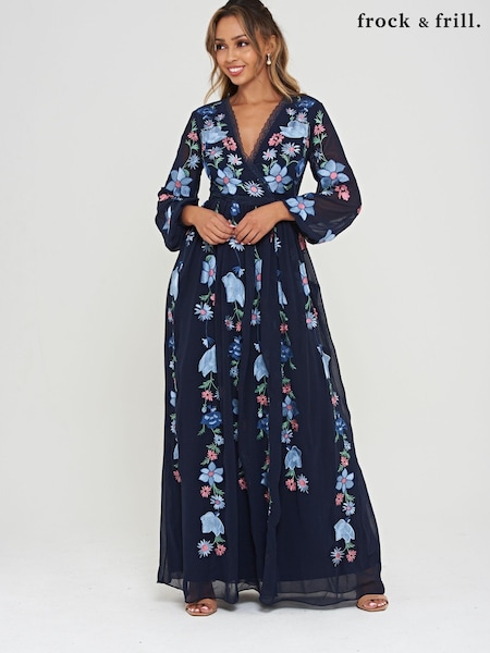 Frock and Frill Blue Embroidered Dress (D27046) | €122