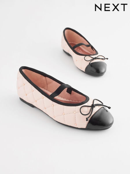 rožnata/črna - Quilted Stud Bow Ballerina Shoes (D27344) | € 21 - € 27