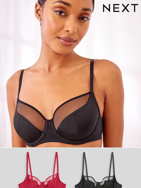 Black/Red Non Pad Full Cup Microfibre & Mesh Bras 2 Packs (D27453) | €5