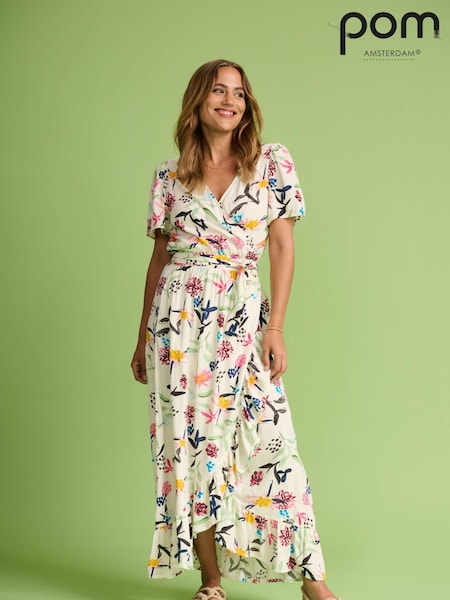 Pom Amsterdam White Garden Bloom Wrap Maxi Dress (D27620) | €130