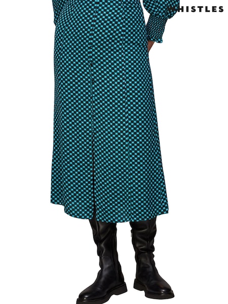 Whistles Blue Sun Check Button Front Skirt (D27758) | €63