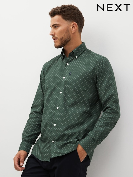 Темно-зеленый с принтом - Easy Iron Button Down Oxford Shirt (D27980) | €10