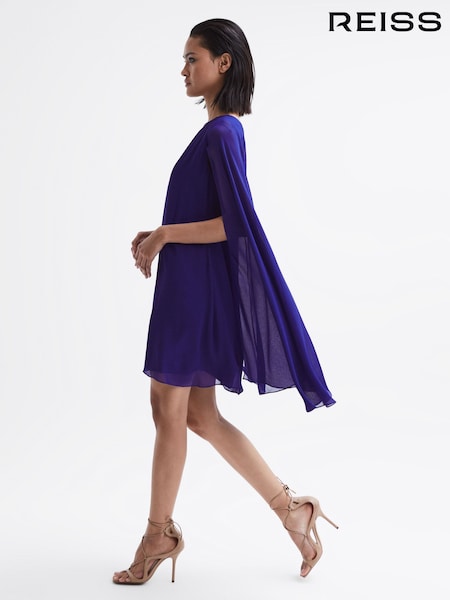 Reiss Purple Fleur Sheer Cape Sleeve Mini Dress (D28631) | €301