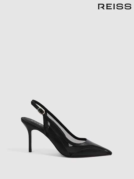 Reiss Black Ellie Mesh Sling Back Court Shoes (D28889) | OMR129