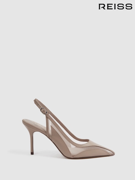 Reiss Latte Ellie Mesh Sling Back Court Shoes (D28903) | OMR129