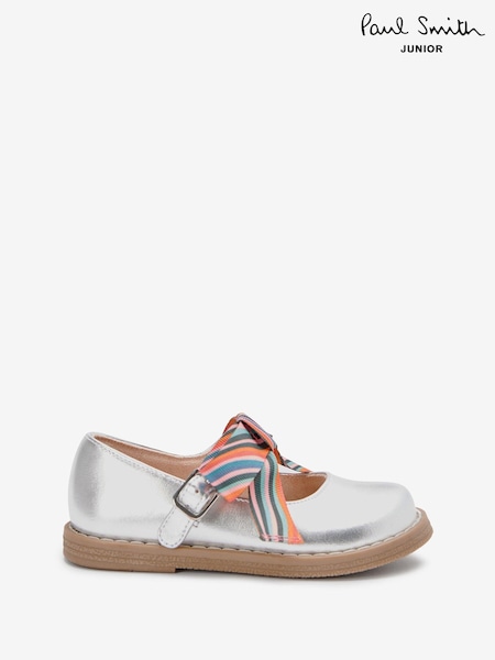 Paul Smith Junior Girls Silver Mary Jane 'Artist Swirl' Bow Shoes (D29193) | ‏209 ر.س.‏