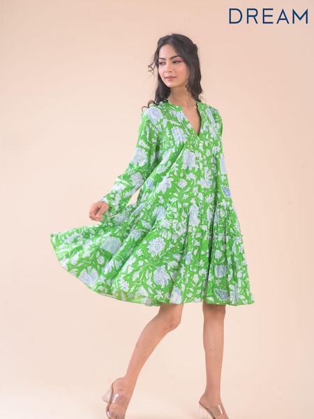 Dream Green Lobster Flower Mini Dress (D29740) | €36