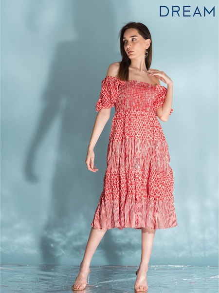 Dream Red Waterfront Midi Tiered Dress (D29744) | €80
