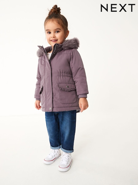 Purple Shower Resistant Faux Fur Trim Parka (3mths-7yrs) (D29808) | €9 - €10