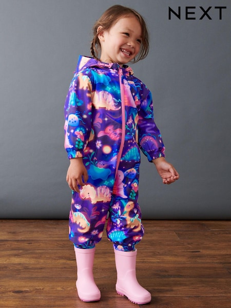 Mehrfarbig/Violett/Dino - Lightweight Waterproof Fleece Lined Character Printed Puddlesuit (3mths-7yrs) (D29824) | 6 € - 7 €