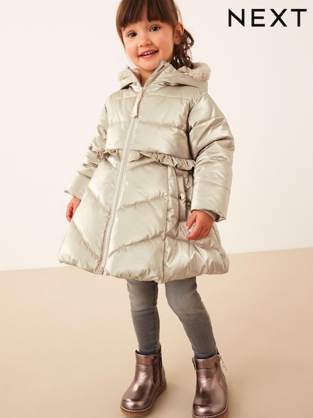 Gold Shower Resistant Metallic Skirted Padded Coat (3mths-7yrs) (D29860) | €10 - €11