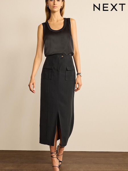 Schwarz - Tailored Utility Detail Midi Skirt (D29873) | 18 €