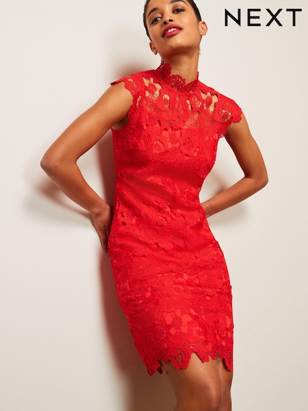 Красный - Lace Mini Shift Dress (D29882) | €13