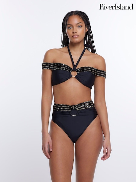River Island Black Off Shoulder Elastic Bandeau Bikini Top (D30201) | €11