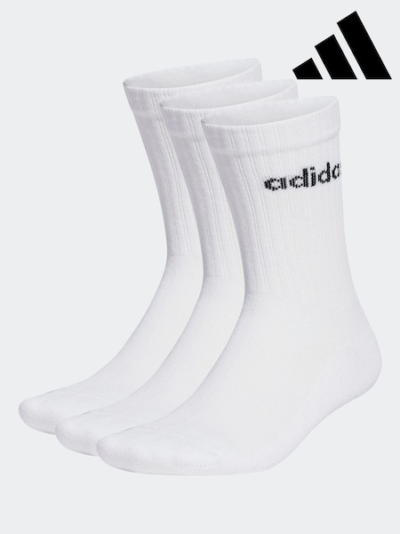 לבן - Adidas Linear Crew Cushioned Socks 3 Pack (D30464) | ‏45‏₪
