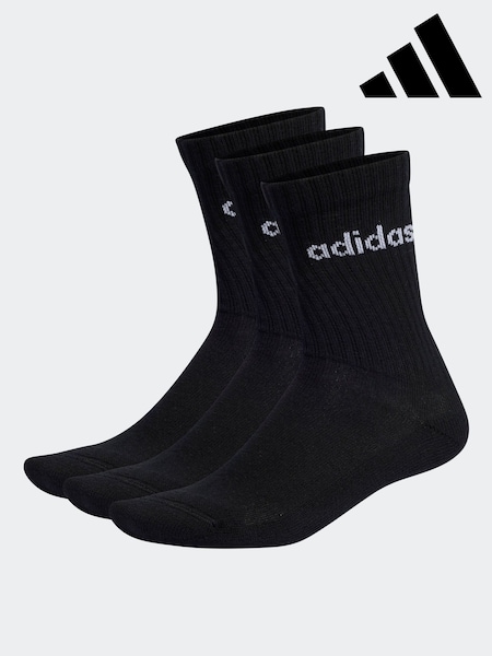 adidas Black Linear Crew Cushioned Socks 3 Pack (D30466) | €12