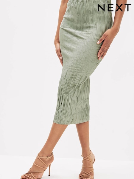Sage Green Co Ord Plisse Fitted Midi Skirt (D30729) | €16