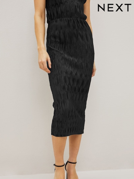 Black Co Ord Plisse Fitted Midi Skirt (D30735) | €14