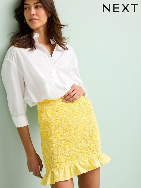 Yellow Ditsy Slim Fit Shirred Mini Skirt (D30739) | € 11