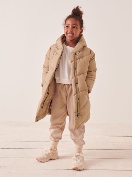 Stone Regular Length Shower Resistant Chevron Duvet Padded Coat (3-16yrs) (D30863) | €17.50 - €22.50