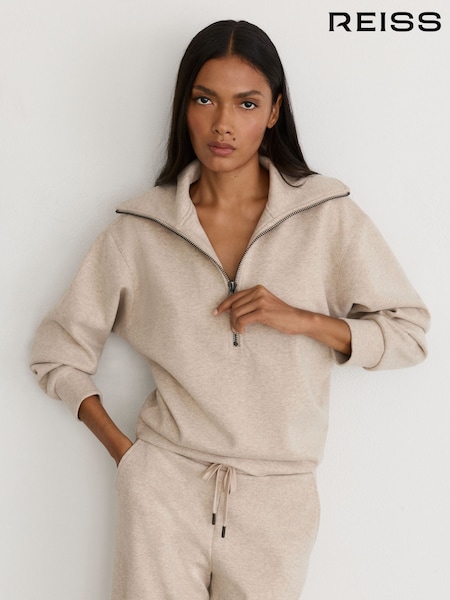 Neutral - Reiss Mina Herringbone Half-zip Sweatshirt