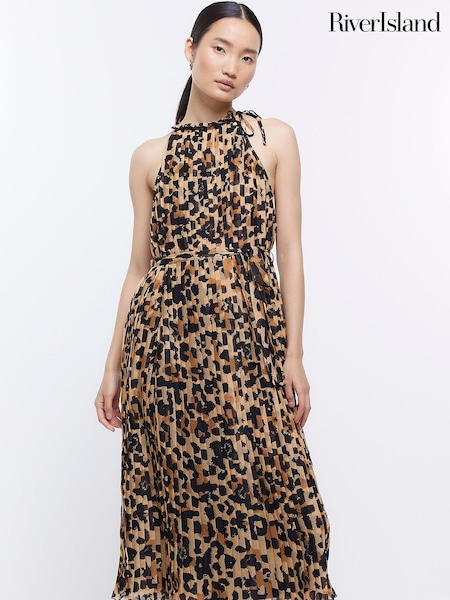 River Island Brown Pleated Midi Dress (D32016) | €27