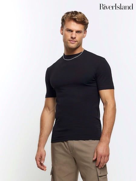 River Island Black 100% Cotton Muscle T-Shirts 5 Pack (D32122) | €23