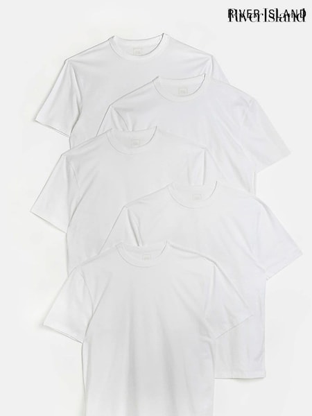 River Island White 100% Cotton Regular T-Shirts 5 Pack (D32219) | €23