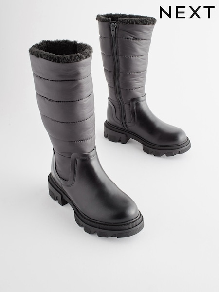 Black Quilted Warm Lined Tall Chunky Boots (D32336) | €16.50 - €18.50