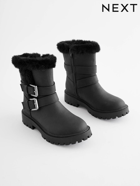 Schwarz - Warm Faux Fur Lined Buckle Boots (D32357) | 10 € - 12 €