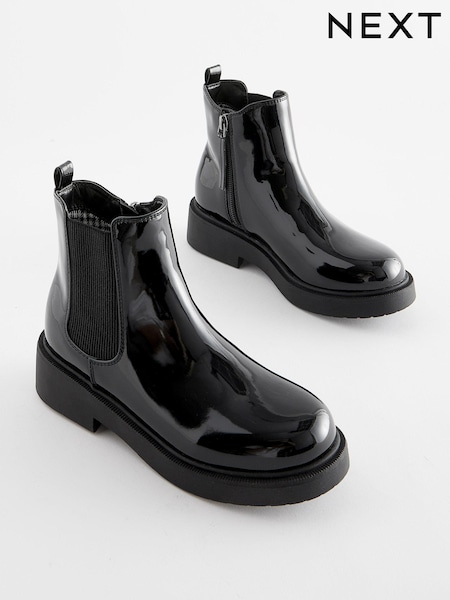 Black Patent Wide Fit (G) Chunky Chelsea Boots (D32362) | €21 - €25