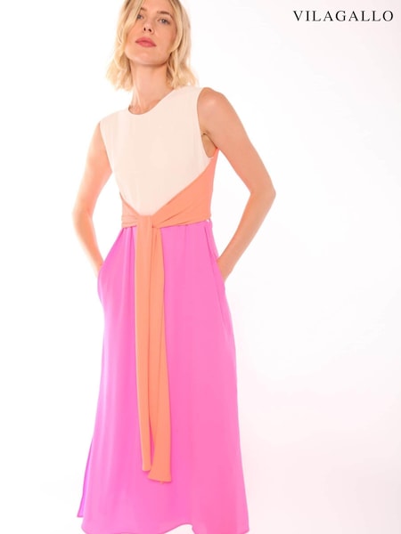 Vilagallo Pink Georgette Tie Front Sleeveless Dress (D33012) | €114