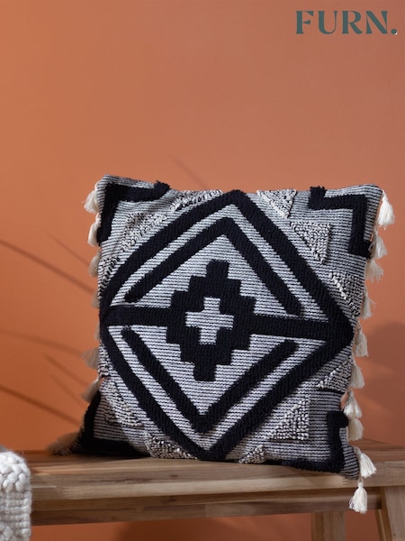 furn. Black Kalai Geometric Tufted Woven Cotton Cushion (D33200) | €22
