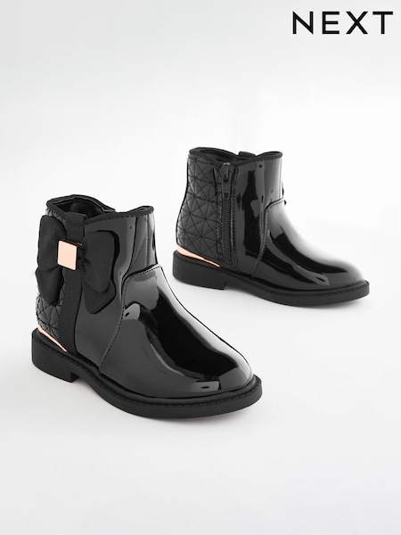 Black Patent Bow Ankle Boots (D33329) | €14 - €16.50